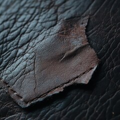 Poster - Close up of weathered black material with tear reveals textured surface and color variation