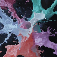 Fototapete - Abstract colorful liquid splash on a black background with various pastel hues and a textured surface