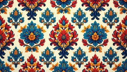 Intricate floral damask pattern in elegant, repeating design , embroidery, seamless, elegant