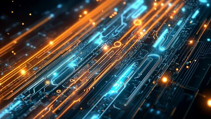 Abstract Digital Circuitry: Glowing Network of Technological Pathways
