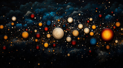 Wall Mural - cosmic symphony: an abstract, otherworldly scene depicting a vibrant array of celestial bodies scatt