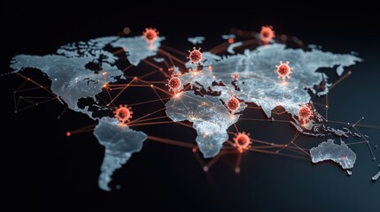 Wall Mural - a map of the world with red dots on it