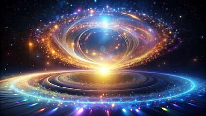 Wall Mural - a celestial vortex of light and energy, embracing a radiant planetary core, surrounded by a glitteri