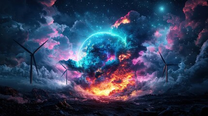 Wall Mural - a colorful planet with a large red and orange cloud in the middle