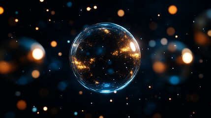 Wall Mural - orbital brilliance: a cosmic sphere, alive with vibrant energy and luminous particles, floats amidst