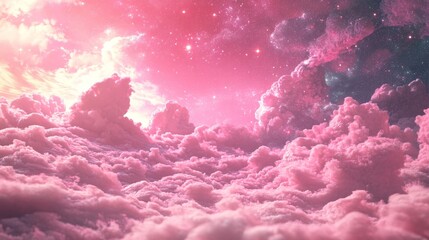 Wall Mural - Dreamy pink cloudscape with starry sky and ethereal atmosphere