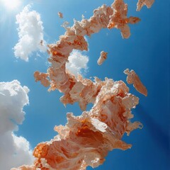Fototapete - Abstract Cloud Like Formation In Vibrant Orange Against A Bright Blue Sky With White Cloud Patches