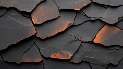Leinwandbilder - Abstract Close Up Texture Of Black Asphalt Shingle Roof With Orange Highlights And Irregular Shapes
