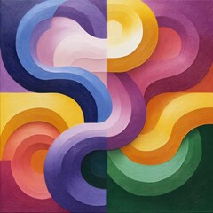 Fototapete - Abstract Mosaic Of Swirling Color Blocks And Curved Lines Creating An Intricate Pattern