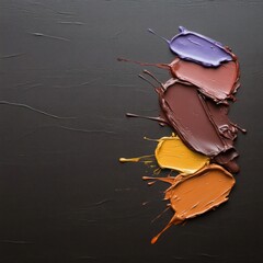 Poster - Vertical Arrangement Of Colorful Paint Strokes On Dark Textured Background Top Down Perspective