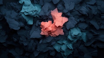 Leinwandbilder - Abstract Textured Surface With Geometric Shapes In Orange And Teal On A Dark Background