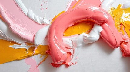 Aufkleber - Abstract Painting Of Pink Yellow And White Paint Strokes On Textured Surface