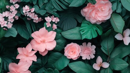 Aufkleber - Close Up Of Pink Flowers And Green Leaves In Artistic Arrangement