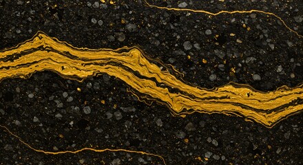 Aufkleber - Black stone surface featuring gold vein texture for background use
