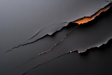 Poster - Torn Black Paper Revealing Orange Layer Textured Abstract Background with Rough Surface and Contrasting Colors