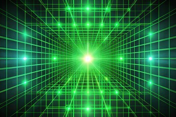 Wall Mural - abstract green grid tunnel a futuristic digital corridor of light and lines