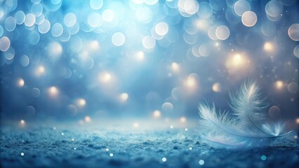 Wall Mural - Serene Winter Scene Delicate White Feathers Resting on a Frosty Surface, Illuminated by Soft, Glimmering Lights.