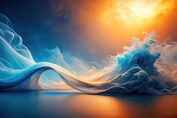 Wall Mural - Abstract Ocean Wave Sunrise Serene Dreamlike Landscape of Fluid Forms and Celestial Hues