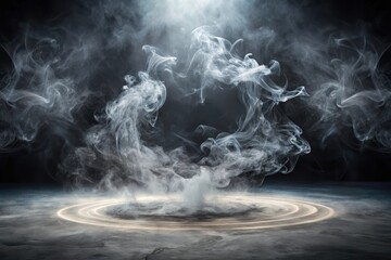 Wall Mural - Ethereal Smoke Swirls Encircling a Glowing Circular Path on a Dark Textured Surface