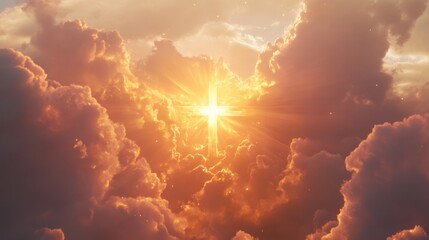 Wall Mural - radiant sunlight breaking through dramatic clouds at sunset