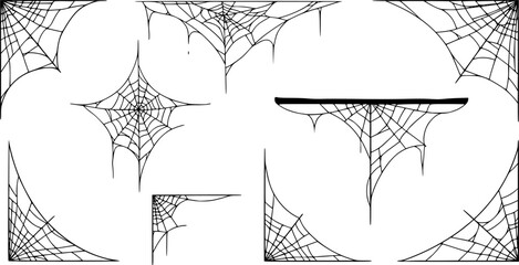 spooky halloween old spider web with various sizes and shapes. old cobweb set vector illustration fo