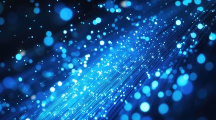 Poster - A mesmerizing close-up of blue fiber optic strands glowing in vibrant light, creating a dynamic and futuristic effect.