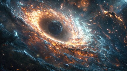 Wall Mural - A black hole pulling in space, with swirling galaxies and stars around it. The event horizon is visible as the massive object's gravity 