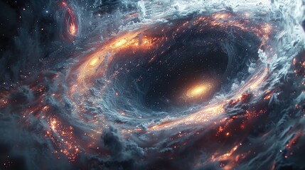Wall Mural - A black hole pulling in space, with swirling galaxies and stars around it. The event horizon is visible as the massive object's gravity 