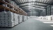 © suyu - Chemical fertilizer packed in sacks and stacked in a warehouse, waiting for delivery. The scene showcases the storage and logistics of agricultural products ready for distribution to farms