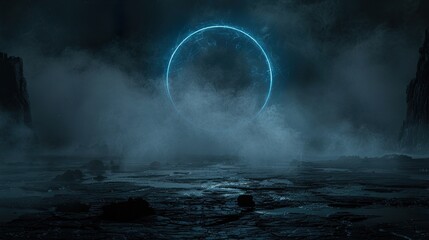 Wall Mural - a captivating abstract technology background featuring a mesmerizing circle of blue light framed