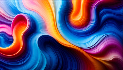 Poster - Vibrant abstract artwork featuring fluid swirls of color. Dynamic motion of orange, yellow, blue, purple, and pink creates a visually stunning texture.