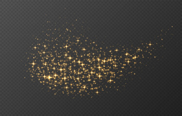 Wall Mural - golden sparkling stars, shiny particles light effect, transparent flying stardust texture, abstract 