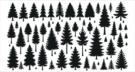 Decorative pine tree black silhouettes. Stylized forest pine tree silhouettes vector elements. Set of vector forest silhouettes. Pine and fir tree silhouettes vector art