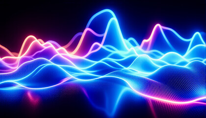 Aufkleber - Bright neon wavy lines in blue and pink hues create an abstract and glowing design against a dark backdrop. The flowing lines suggest energy and motion.