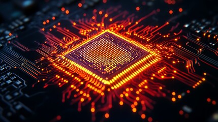 Wall Mural - Glowing CPU Chip with Tech Innovation, and Circuit Board.