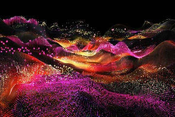 Wall Mural - colorful abstract wave patterns in digital landscape visual display
