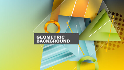 Wall Mural - bright geometric shapes overlap. yellow, green, blue, orange hues create modern design. minimalist s