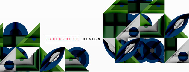 Fototapete - Abstract geometric shapes, blue, green, gray. Modern design, layered forms, dynamic composition. Minimalist style, clean lines, vibrant colors.