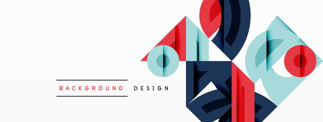 Wall Mural - abstract geometric shapes, blue, red, white. overlapping layers create dynamic composition. modern d