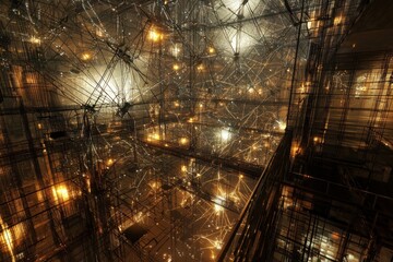 Wall Mural - Abstract Technology Structure with Bright Lights and Lines