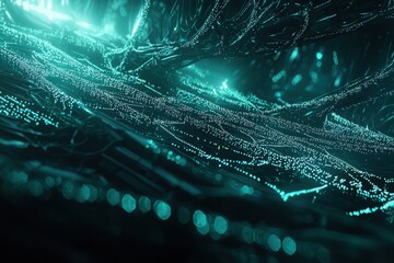 Wall Mural - abstract digital background with glowing fiber structures and light