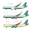 © yulita - Set of Flat Vector Illustration Icons of Three Commercial Airplanes on White Background