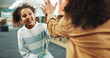 © peopleimages.com - High five, smile and child with teacher, school and celebration for knowledge, growth and development. Elementary, student and happy for learning in library, scholarship or conversation for education