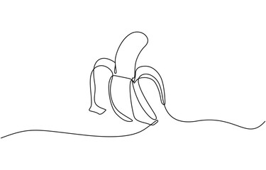 Banana fruit simple outline illustration. Continuous line drawing of banana, Continuous line drawing of a banana. Illustration for healthy food and fruit concepts.