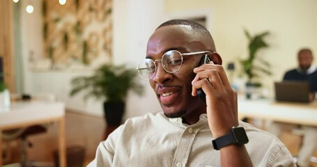 Poster - Phone call, creative and man in business, conversation and planning for project with contact or web designer. Office, talking and communication for visual design, consulting and person with mobile