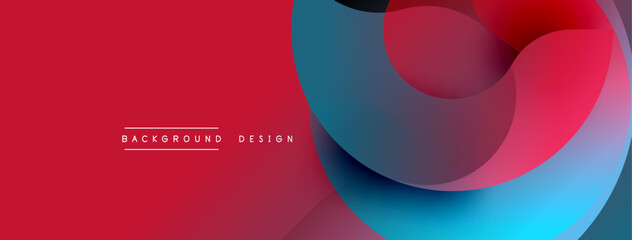 Aufkleber - Red background with overlapping blue, purple curves. Modern design, smooth gradients, dynamic composition. Minimalist aesthetic, abstract shapes, vibrant colors.