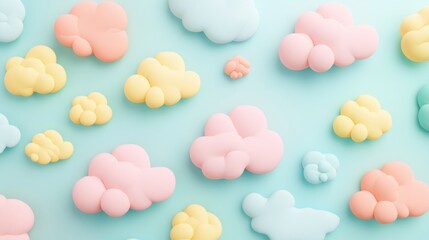 Aufkleber - Pastel-colored cloud shapes arranged on a light blue background.