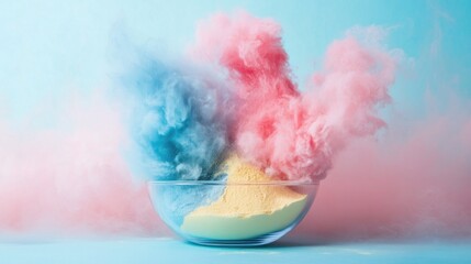 Aufkleber - Pastel powder in glass bowl with colorful smoke.