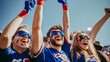 © AVR - At a sports stadium, an event takes place where a group of friends with painted faces cheer for the blue soccer team to emerge victorious