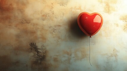 Fototapete - Red heart-shaped balloon against a textured background.